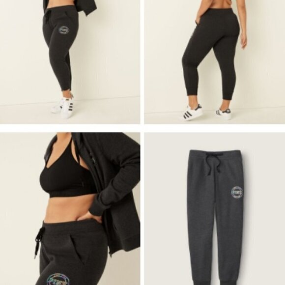 NEW VS PINK Rare LTD Edition Gray Skinny Jogger Lounge Sweatpant Rainbow Logo S - Picture 11 of 11